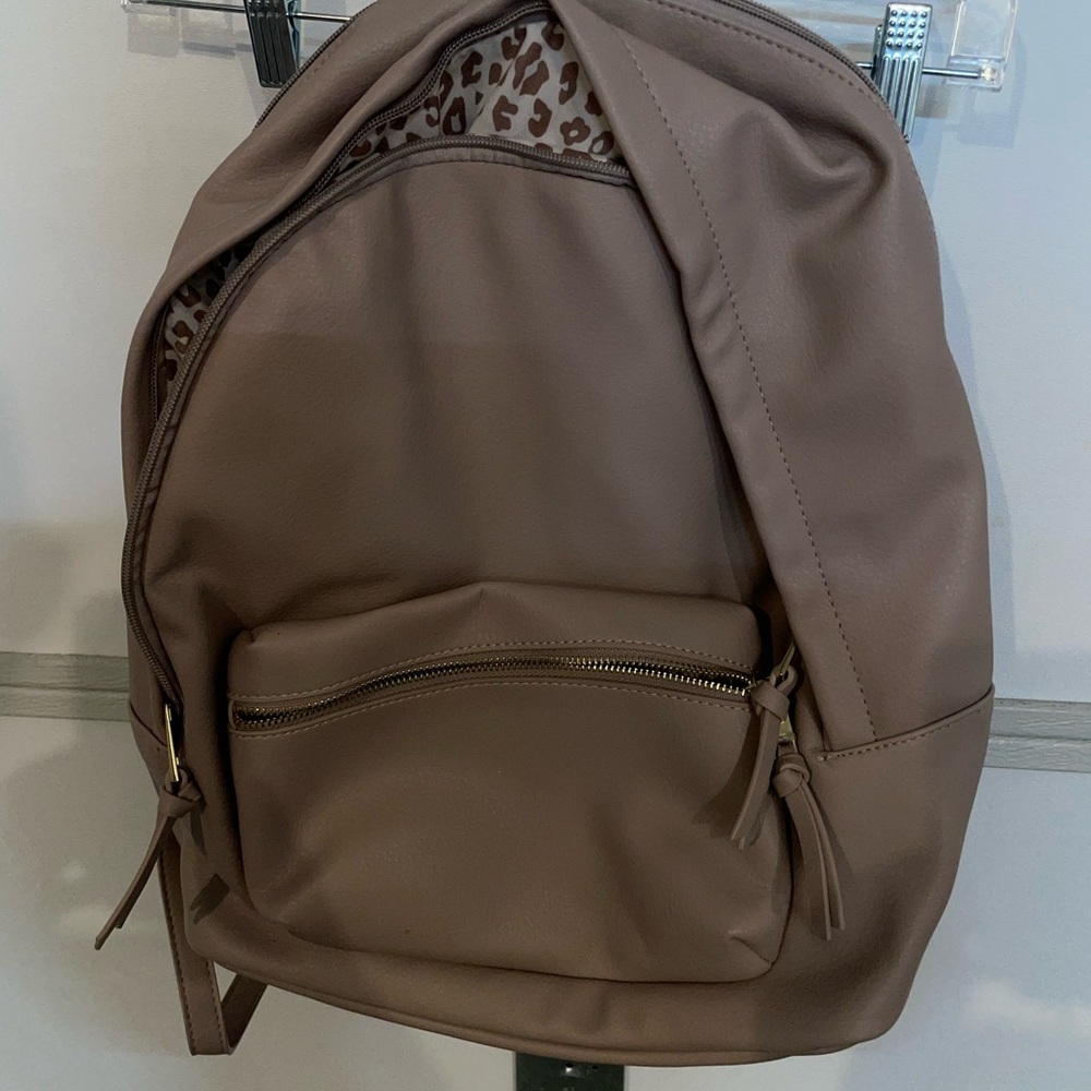 JustFab Blush Pink Faux Leather Backpack with Leopard Print Lining